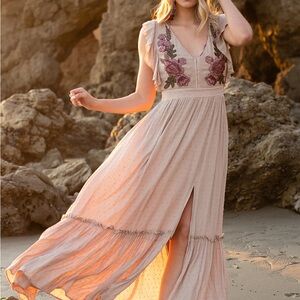 Joyfolie Diah Maxi Dress with Purple Floral Details